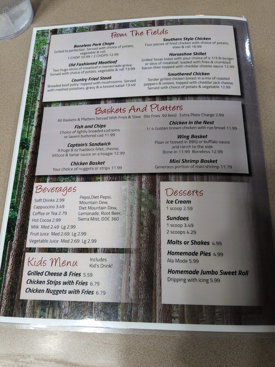 Wildwood Restaurant menu board