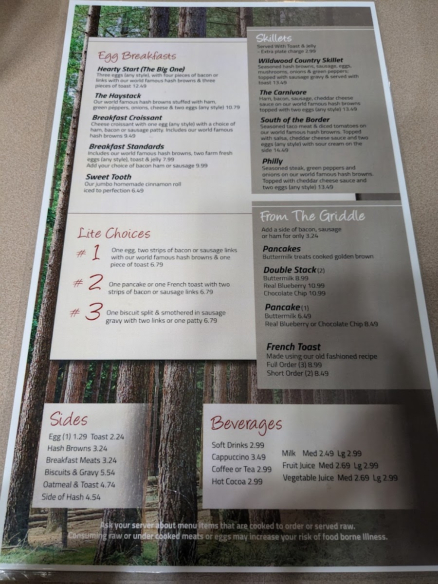 Wildwood Restaurant menu board