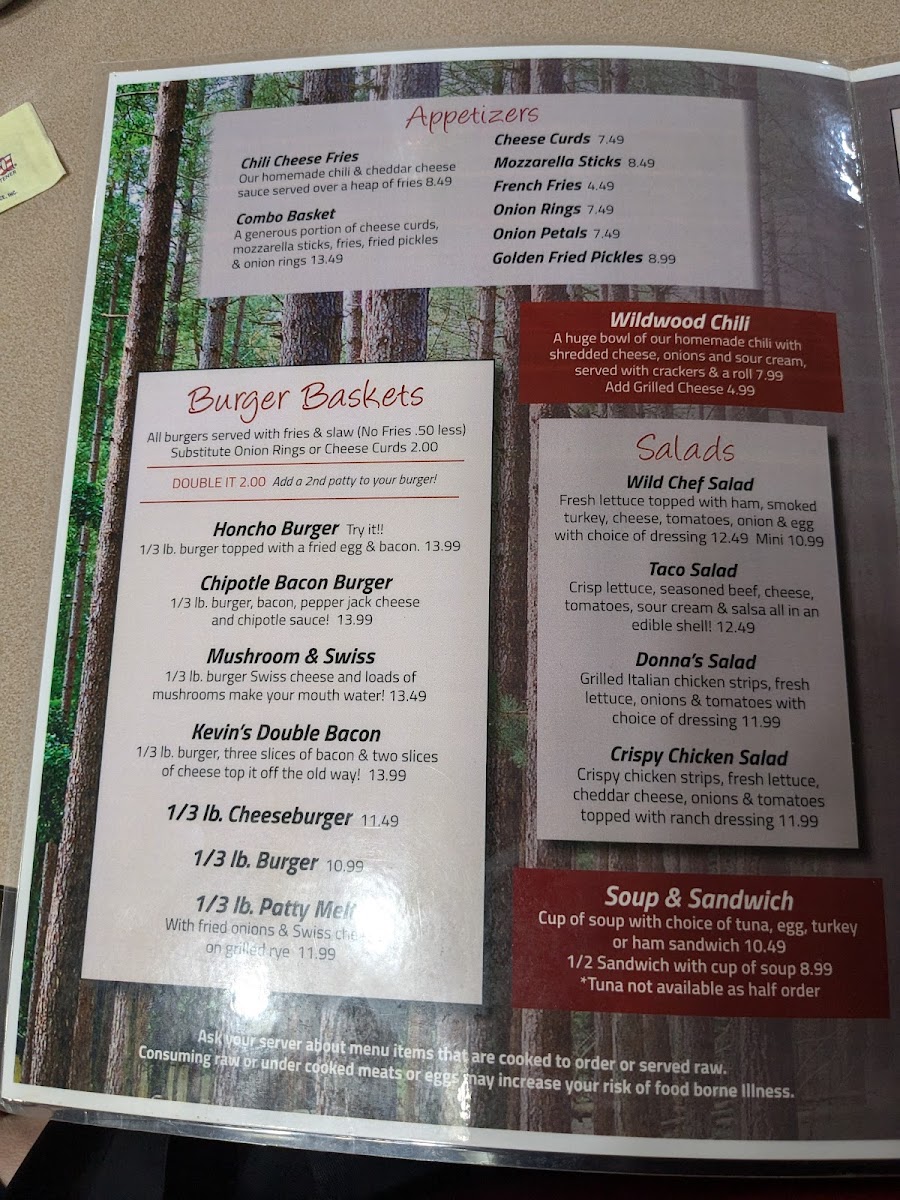 Wildwood Restaurant menu board