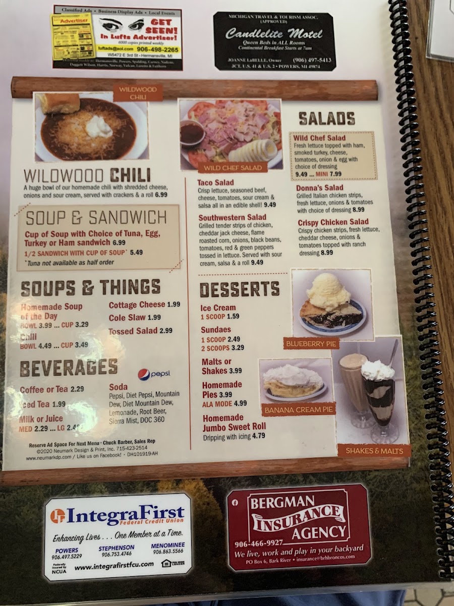 Wildwood Restaurant menu board