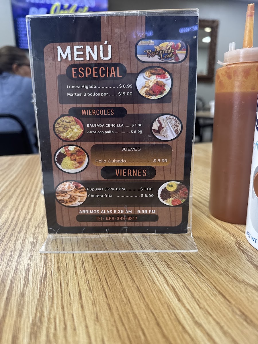 Leylita Restaurant menu board