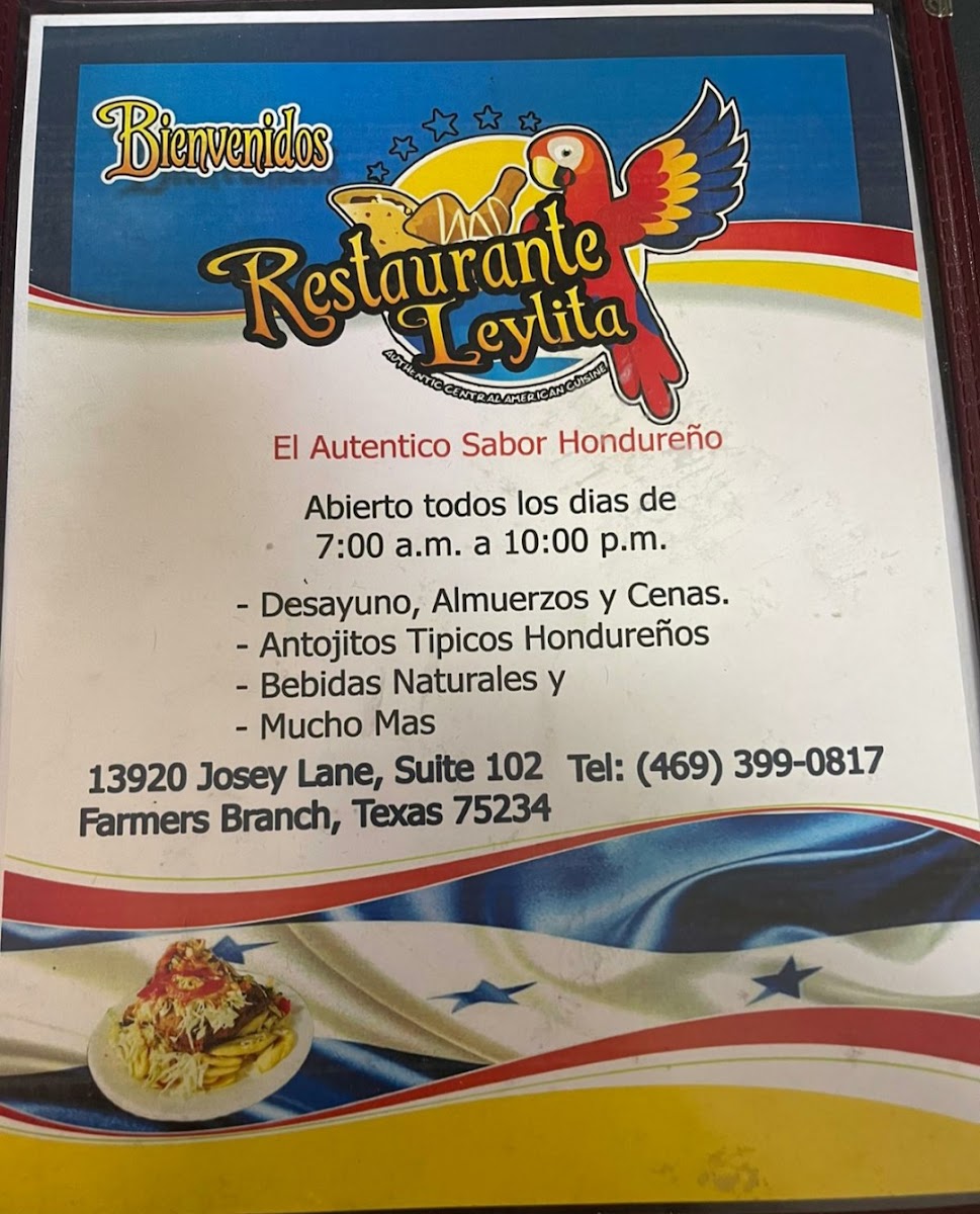 Leylita Restaurant menu board