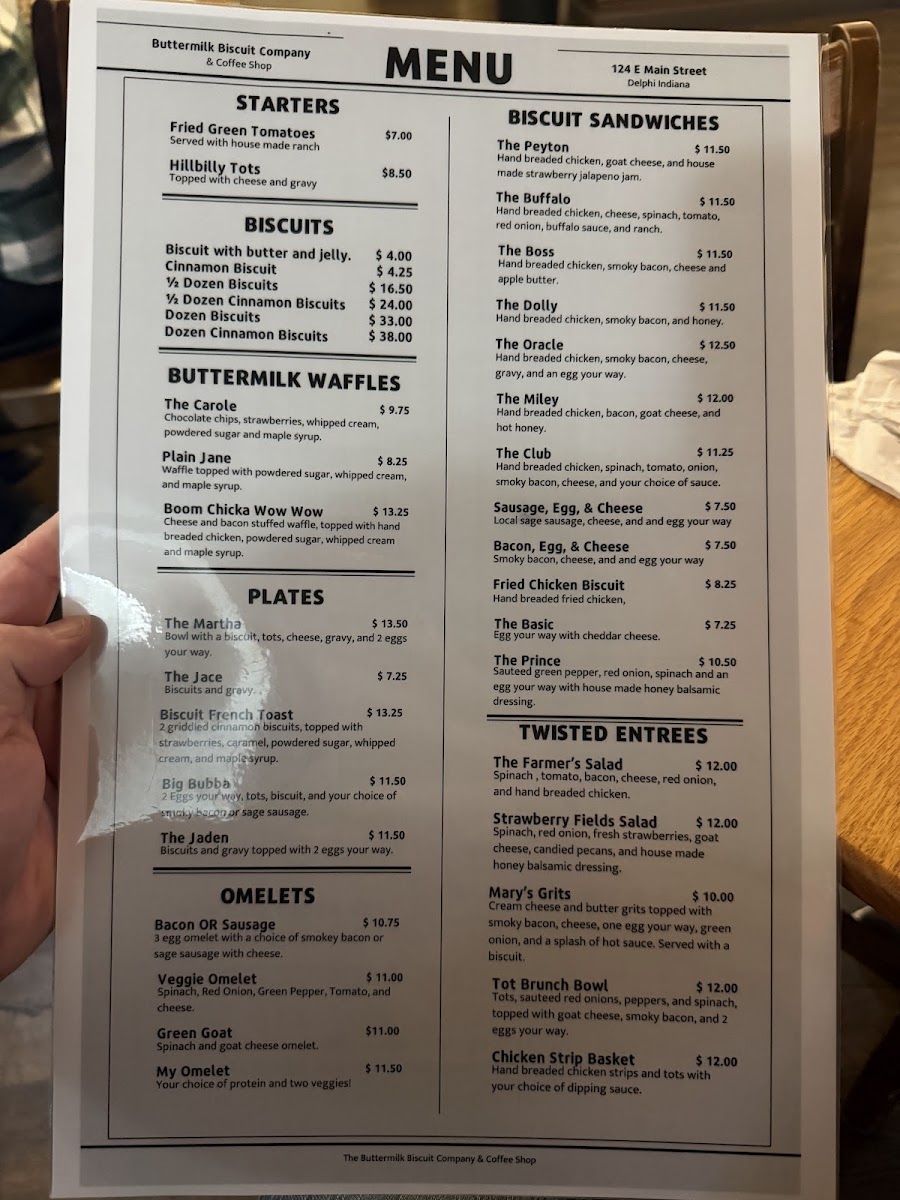 Buttermilk Biscuit Company & Coffee Shop menu board