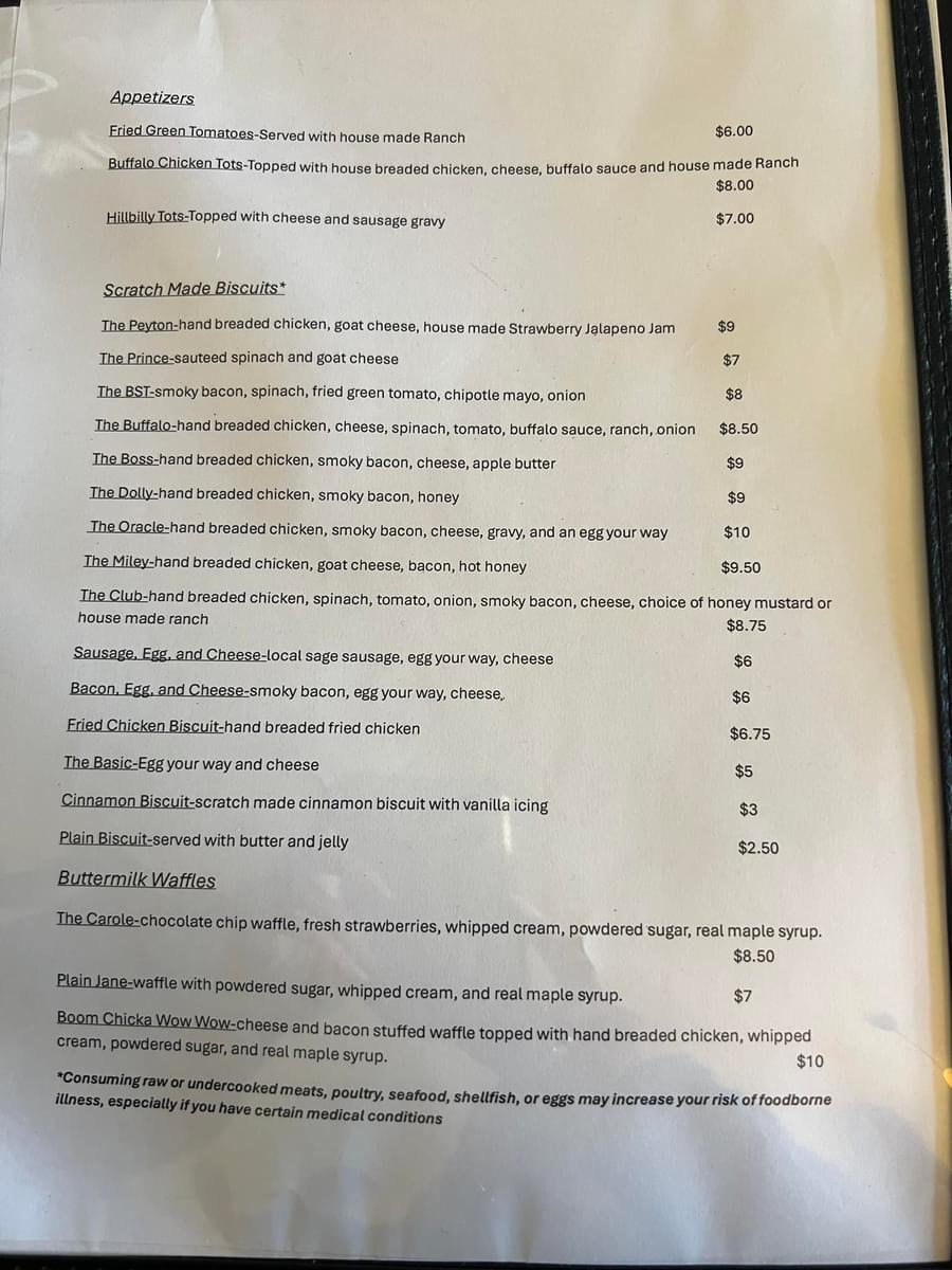 Buttermilk Biscuit Company & Coffee Shop menu board