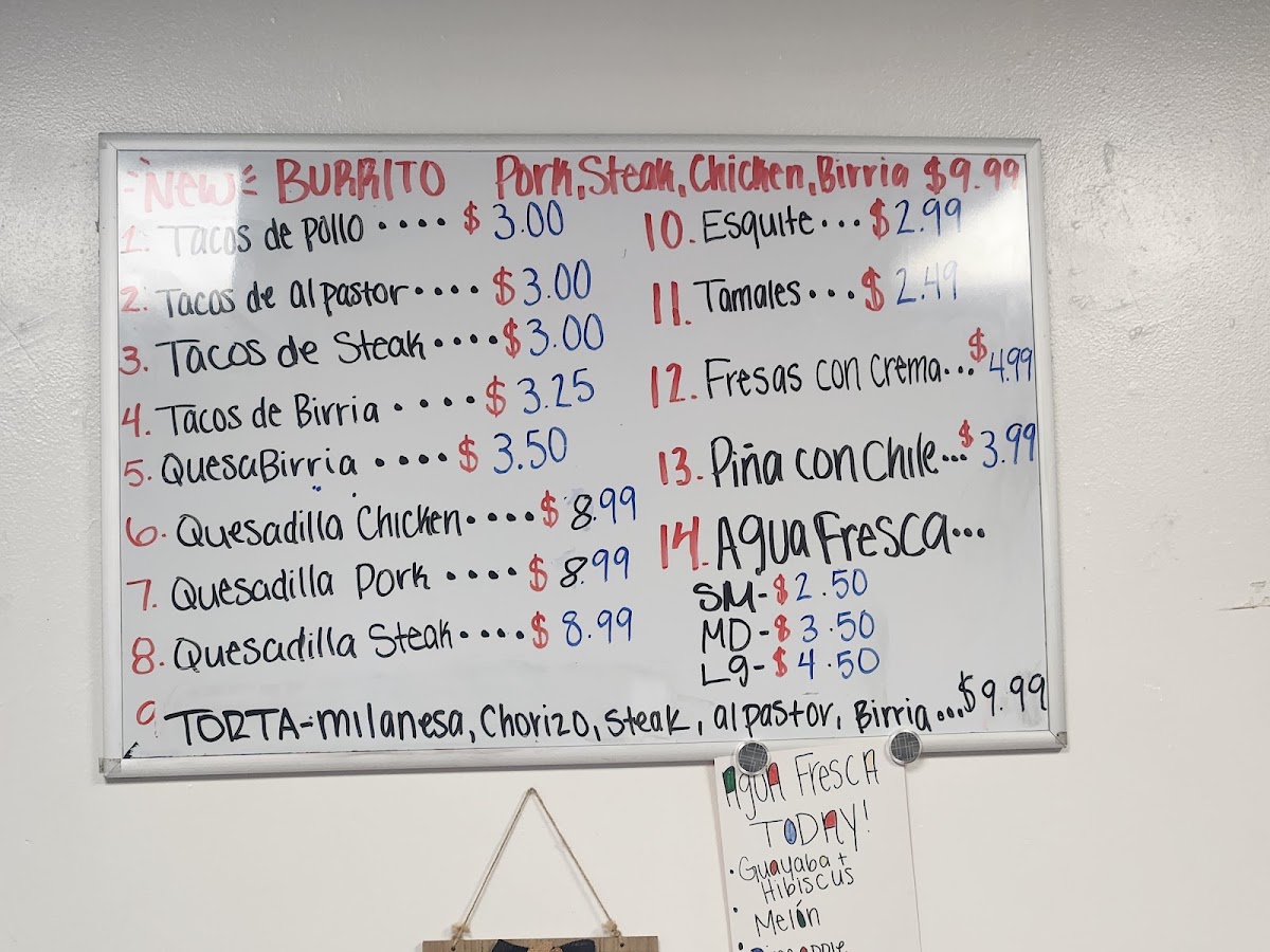 Los Compadres Authentic Mexican Food menu board