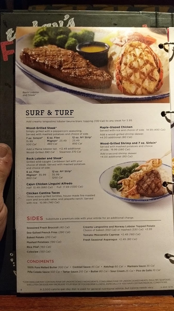 Red Lobster menu board