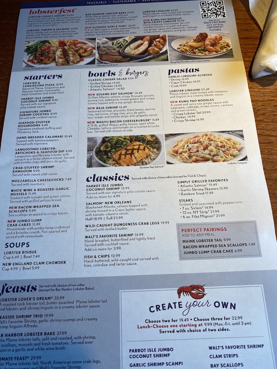 Red Lobster menu board