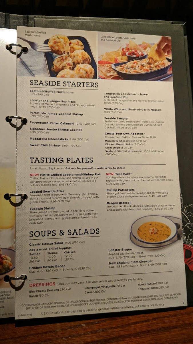 Red Lobster menu board