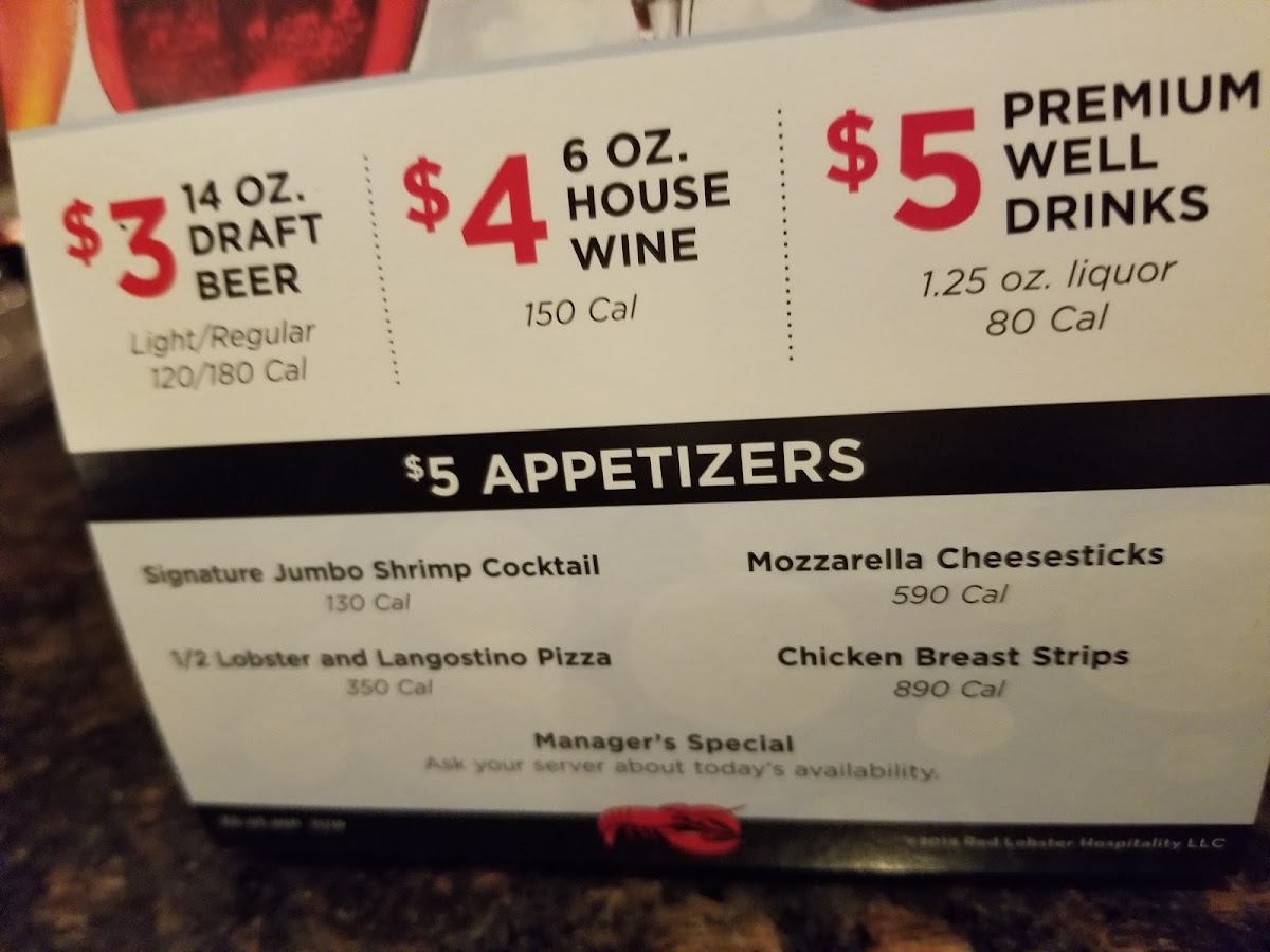 Red Lobster menu board