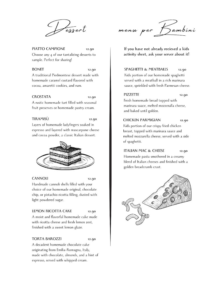 Paretta's Italian Ristorante menu board
