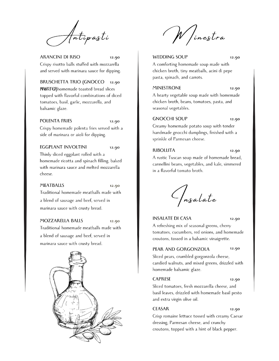 Paretta's Italian Ristorante menu board