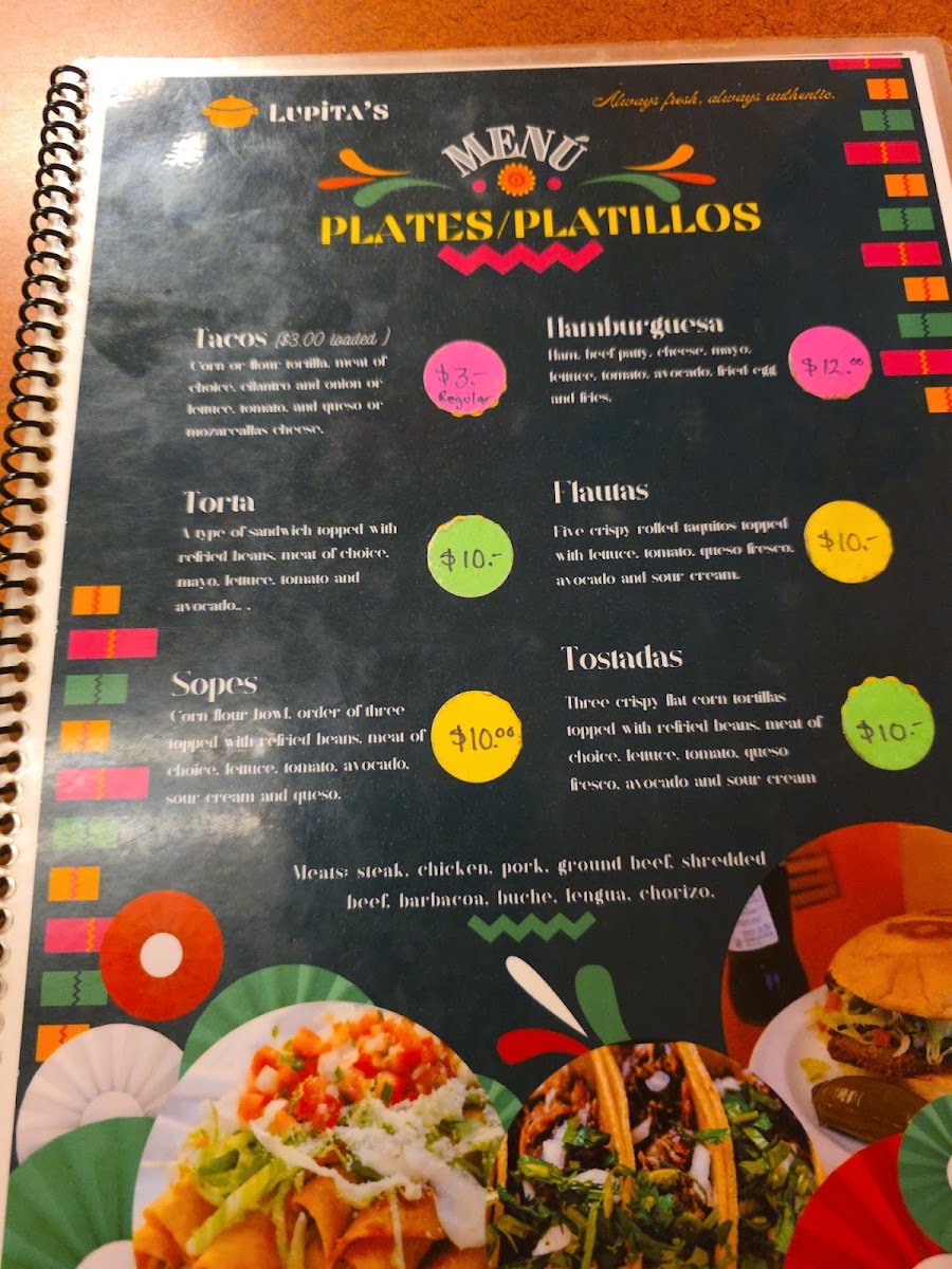 Lupita's Mexican Store and Restaurant menu board