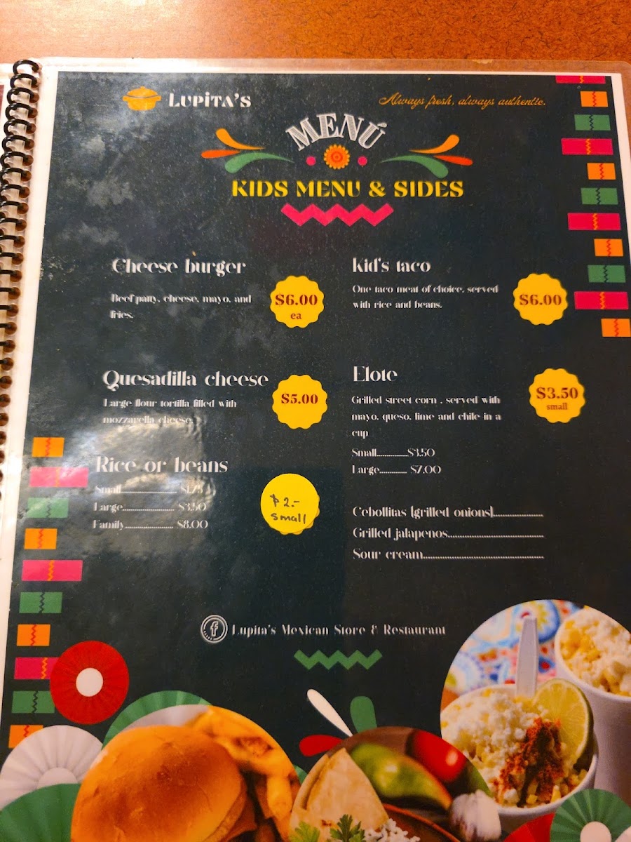 Lupita's Mexican Store and Restaurant menu board