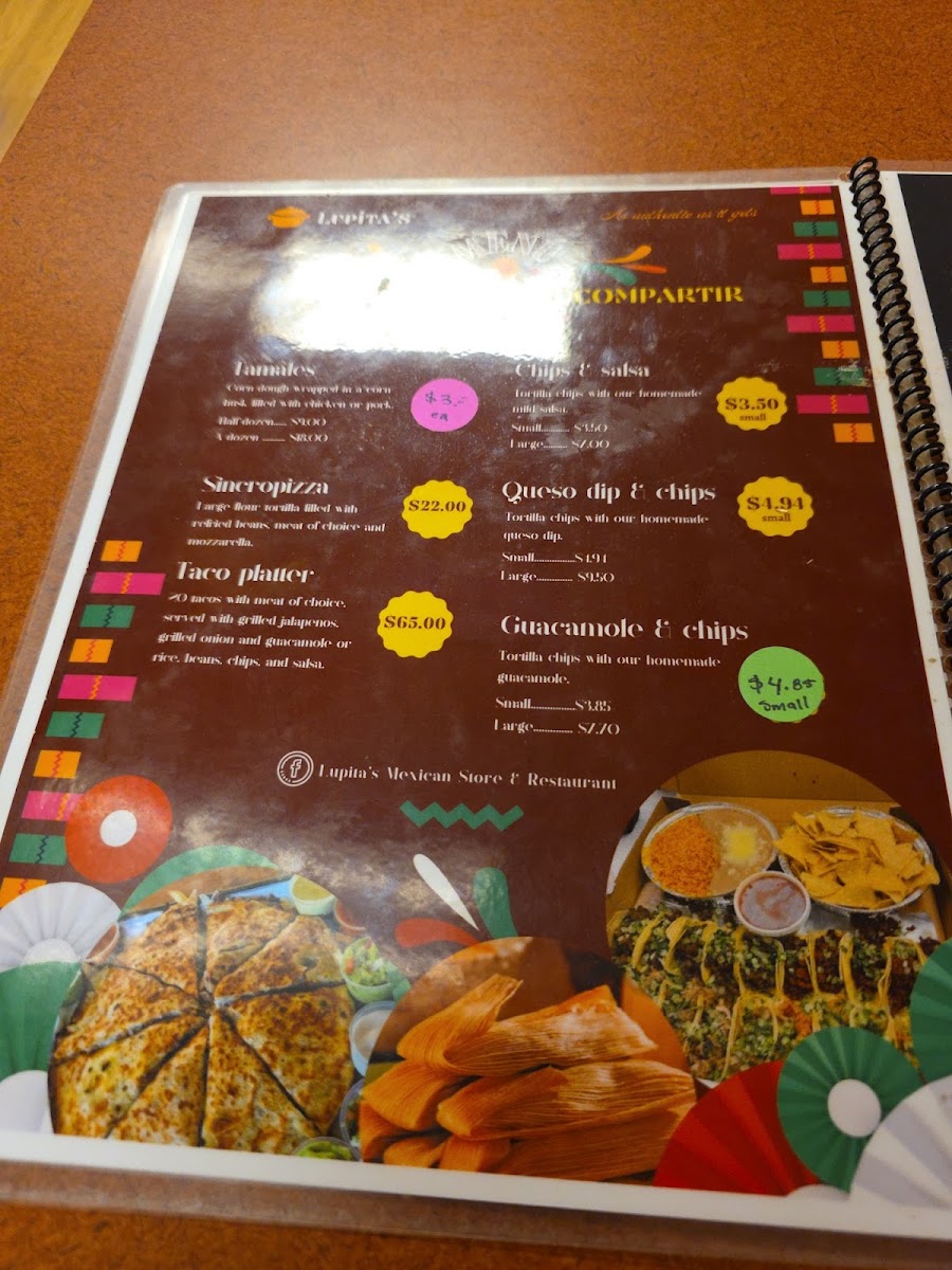 Lupita's Mexican Store and Restaurant menu board