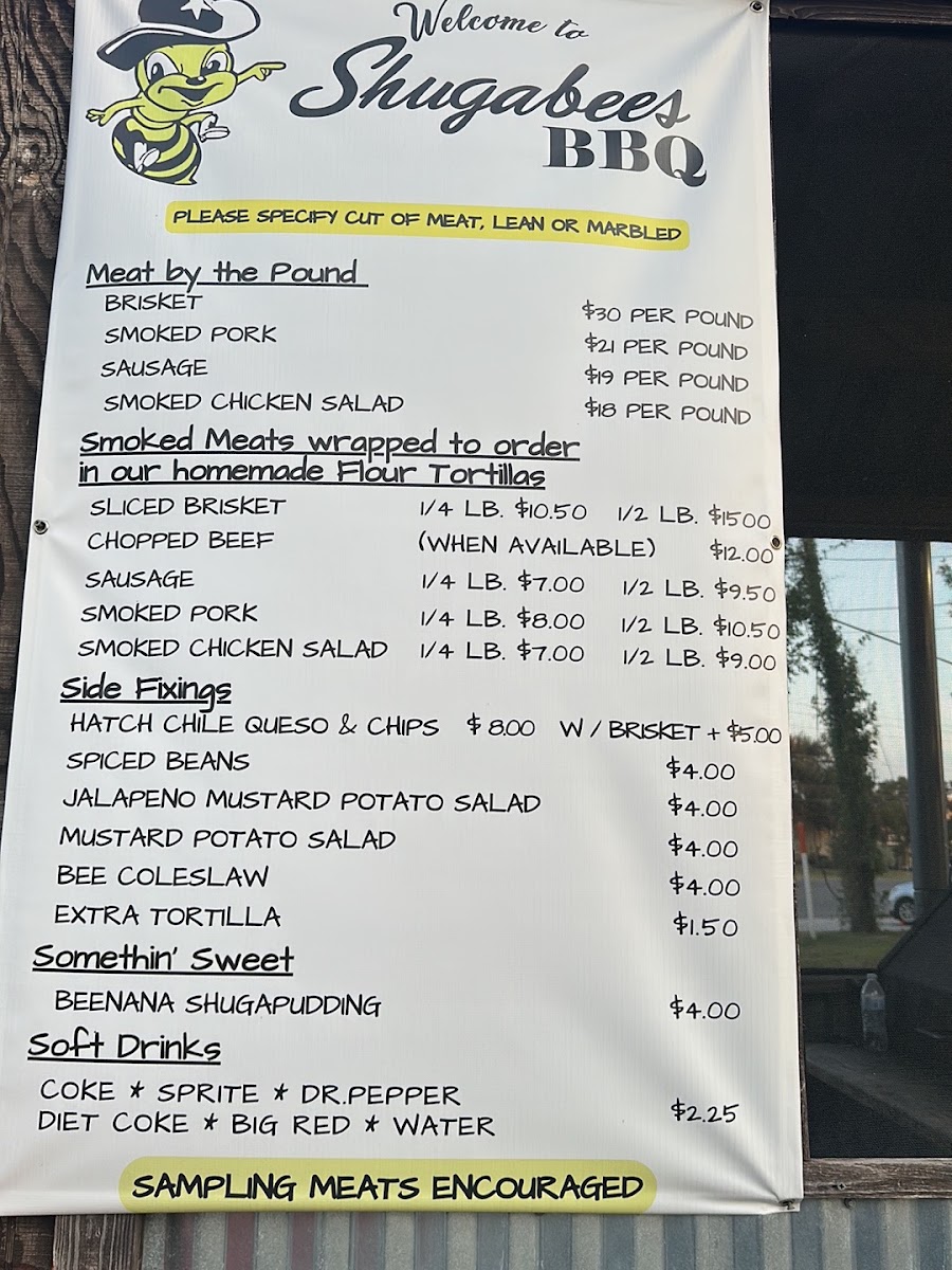 Shugabees Texas BBQ menu board