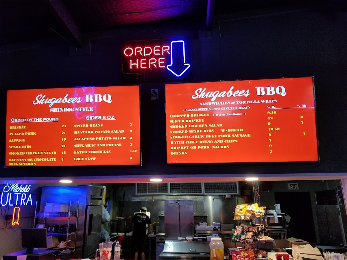Shugabees Texas BBQ menu board