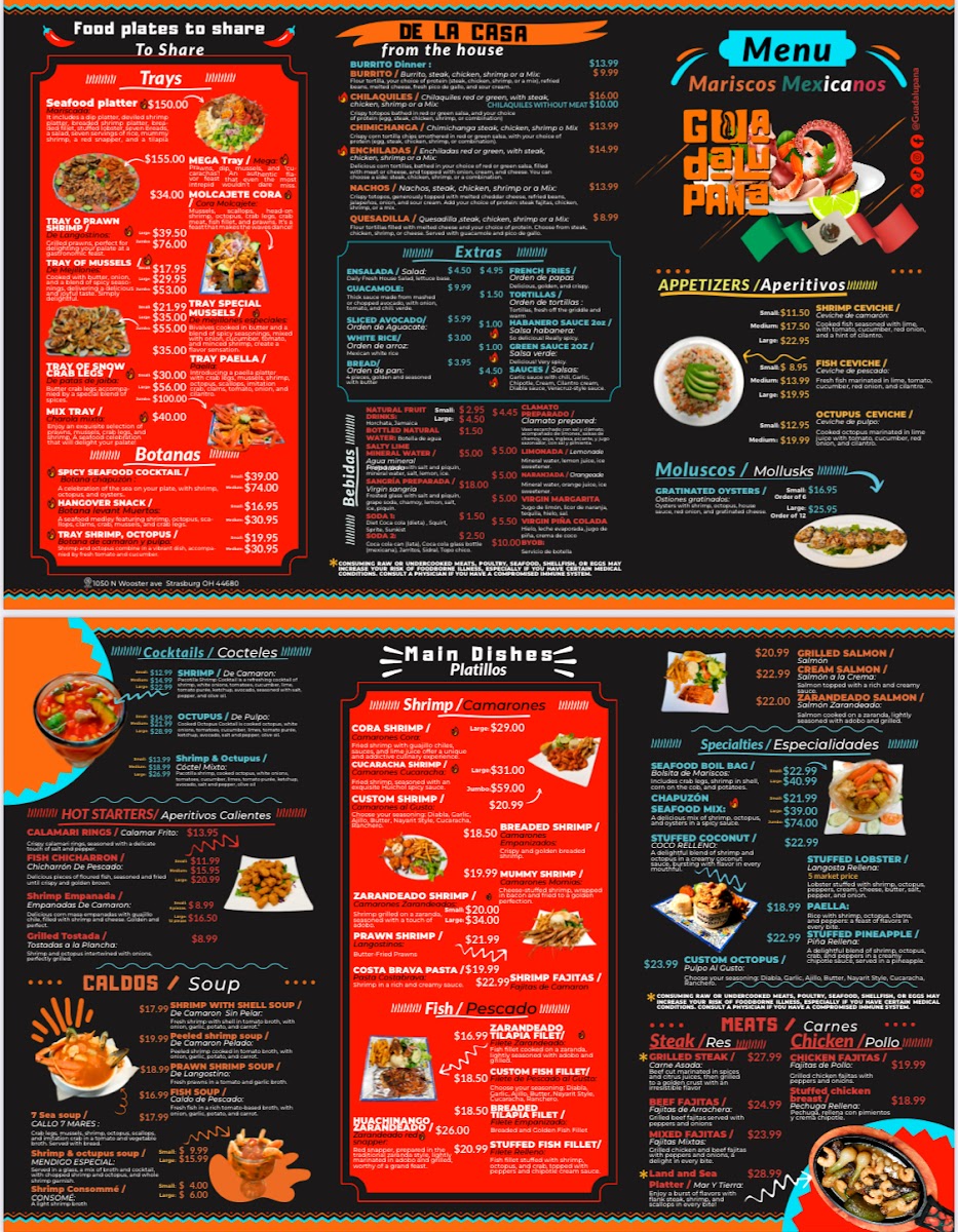 Mariscos Guadalupana menu board