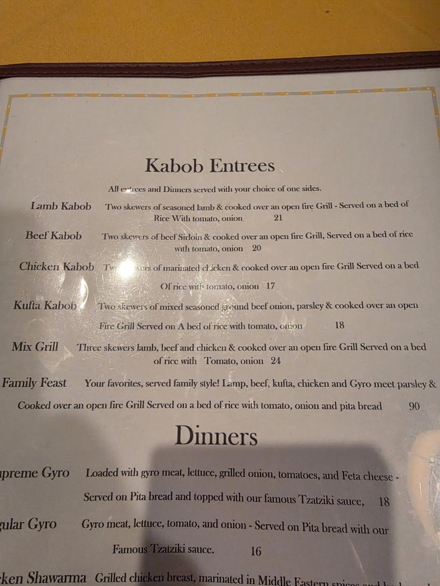 Mazen Mediterranean Grill menu board