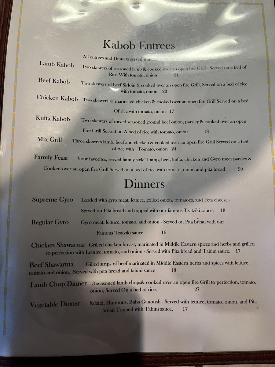 Mazen Mediterranean Grill menu board