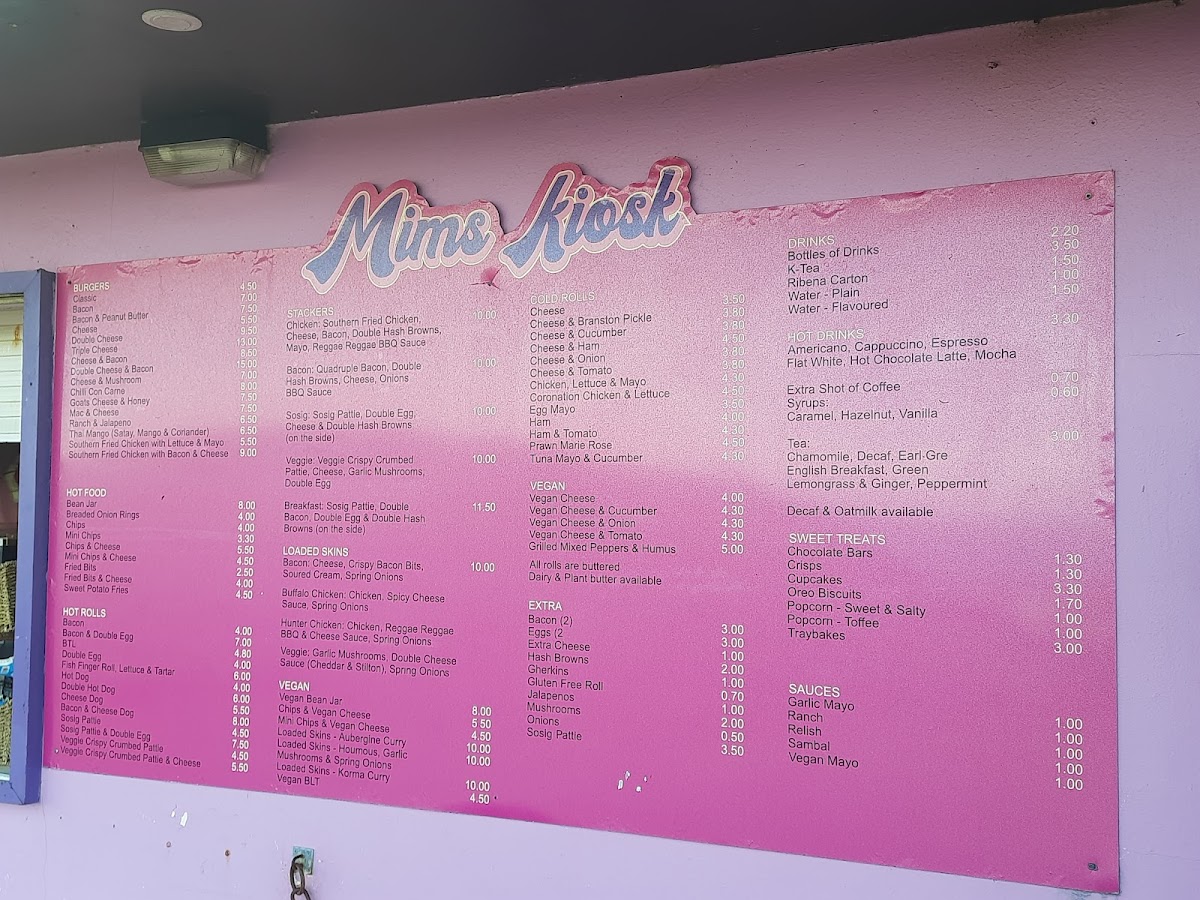 Mim's Kiosk at Cobo menu board