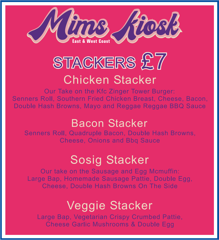 Mim's Kiosk at Cobo menu board