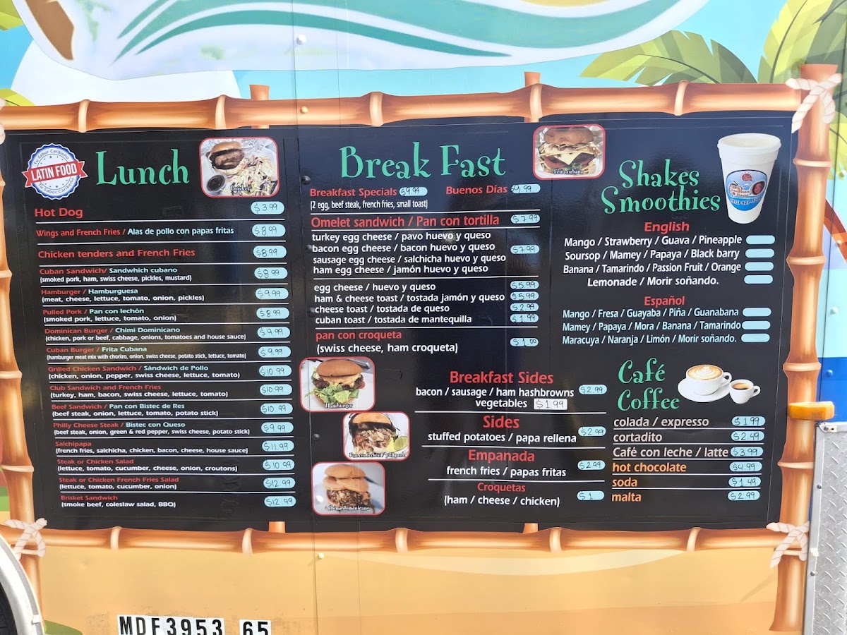 Roxi's Caribbean flavor menu board