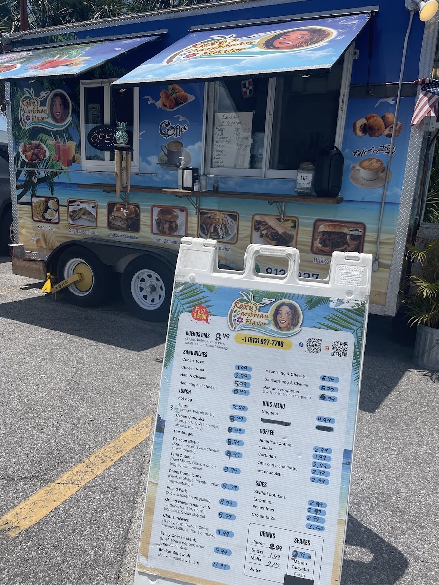 Roxi's Caribbean flavor menu board