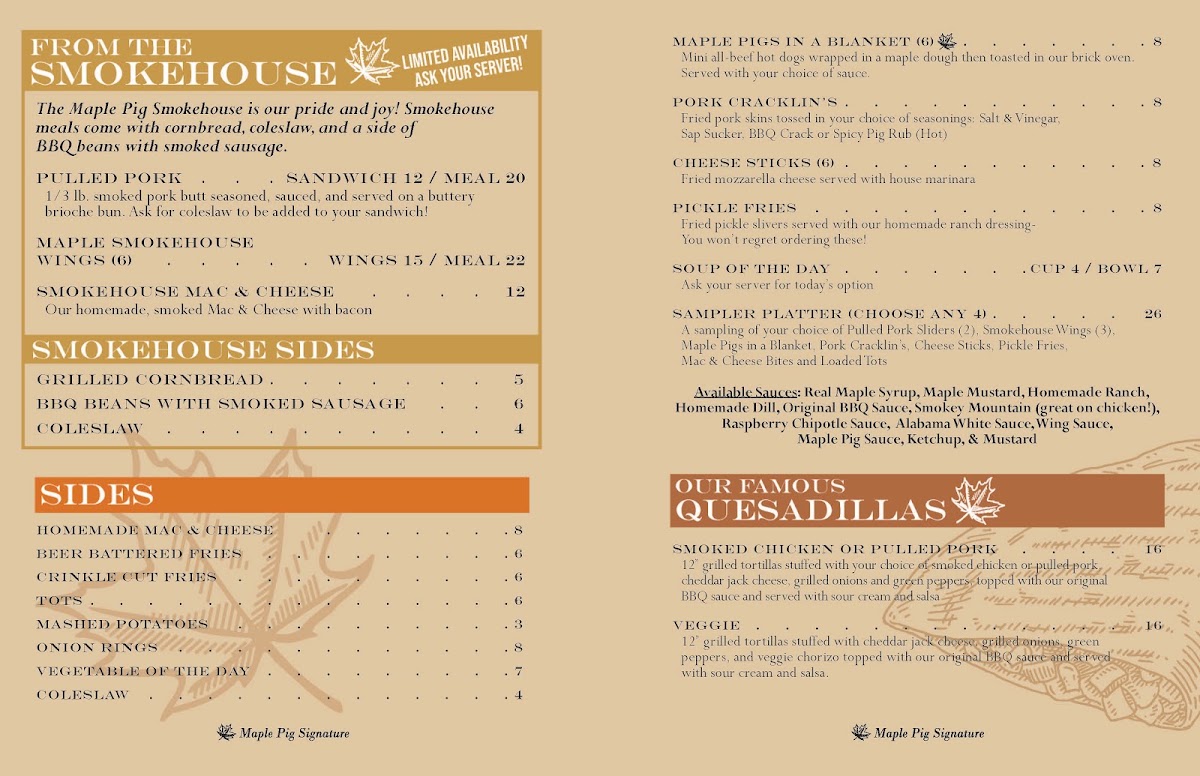 The Maple Pig menu board