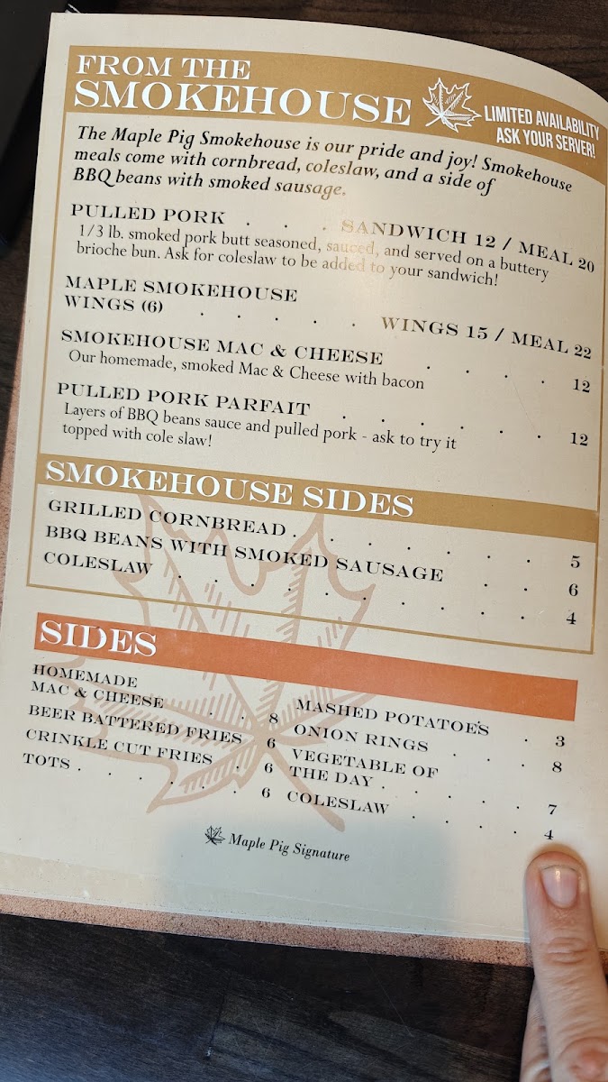 The Maple Pig menu board