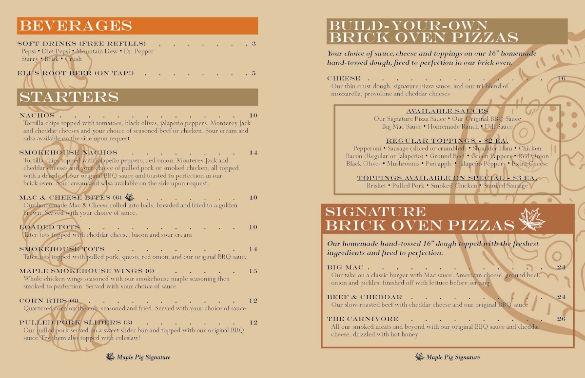The Maple Pig menu board