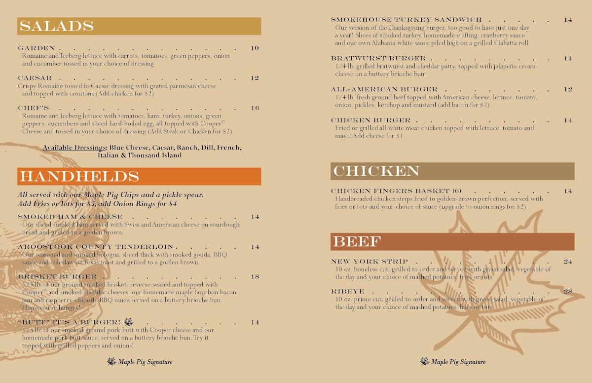 The Maple Pig menu board