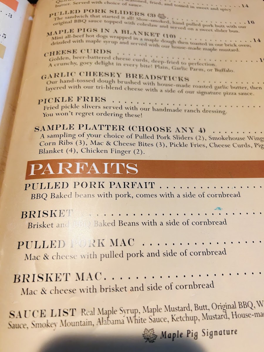 The Maple Pig menu board