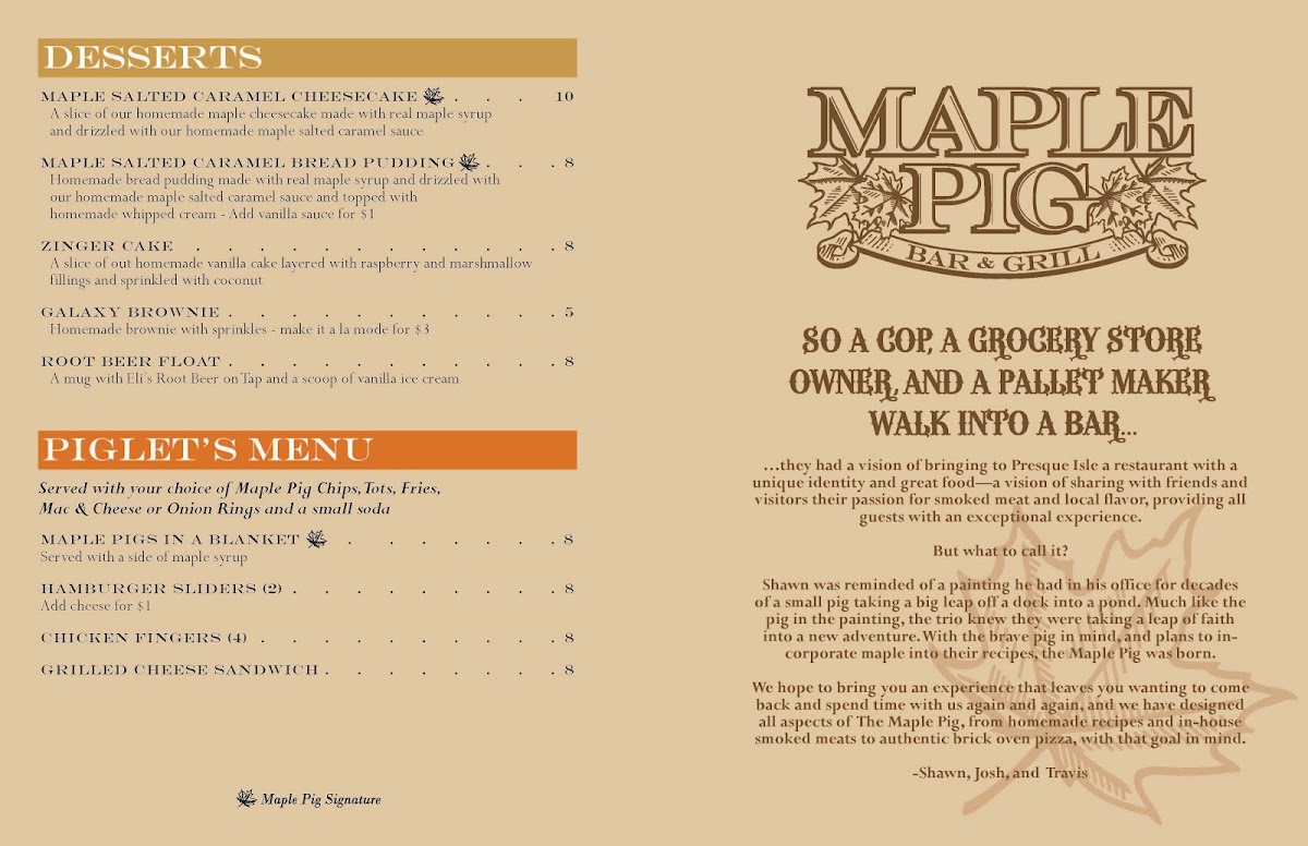 The Maple Pig menu board
