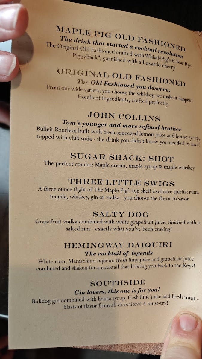 The Maple Pig menu board