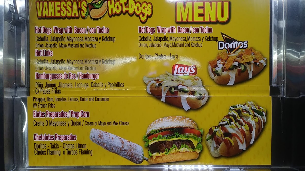 Vanessa's Hot Dogs menu board
