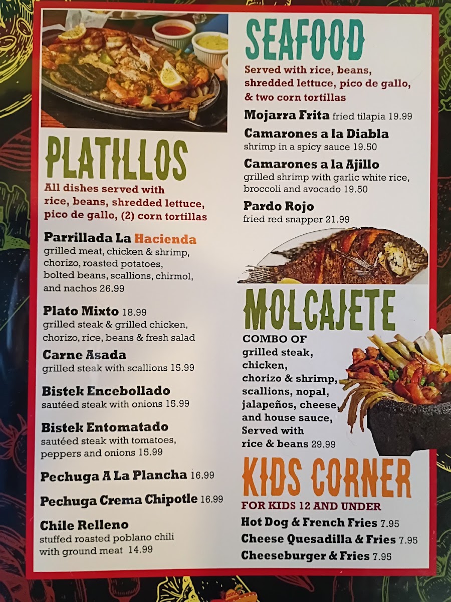 La Hacienda Mexican Grill menu board