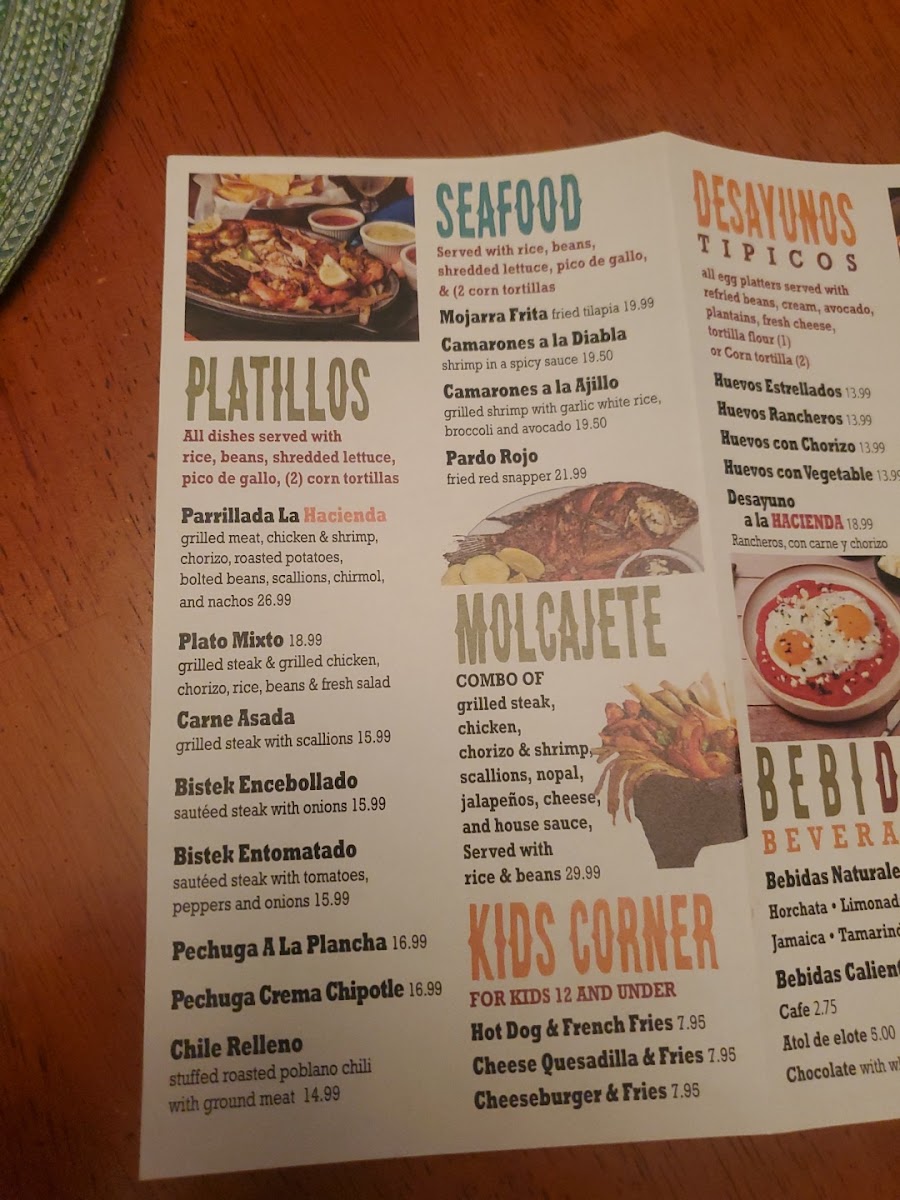 La Hacienda Mexican Grill menu board
