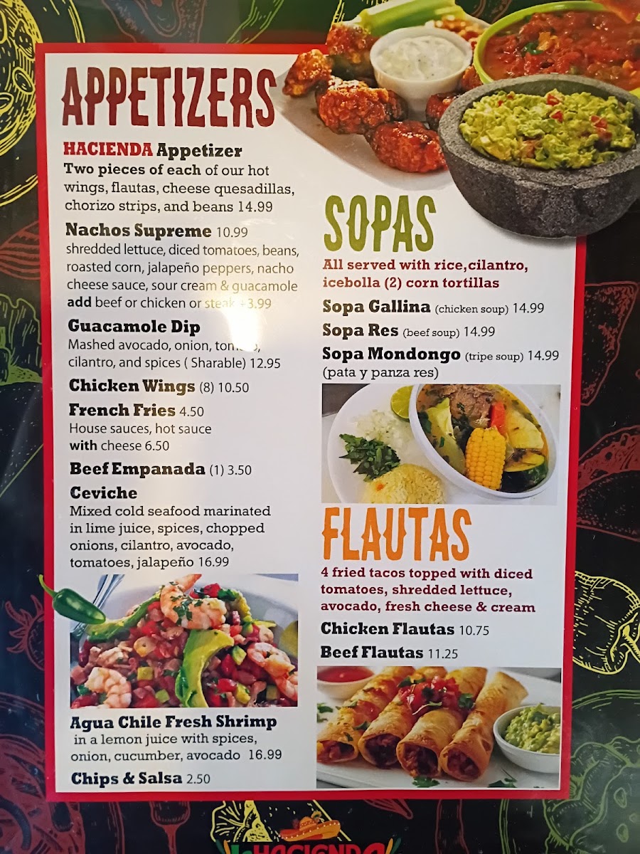 La Hacienda Mexican Grill menu board