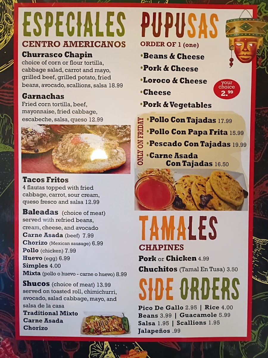 La Hacienda Mexican Grill menu board