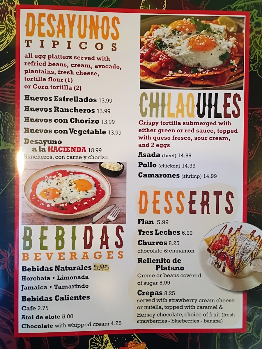 La Hacienda Mexican Grill menu board