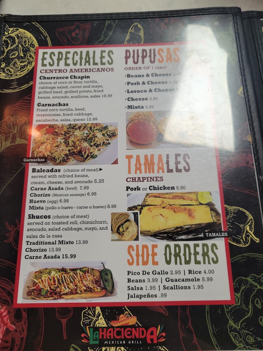 La Hacienda Mexican Grill menu board