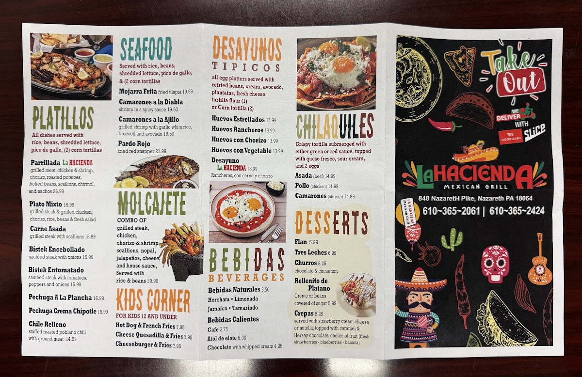 La Hacienda Mexican Grill menu board