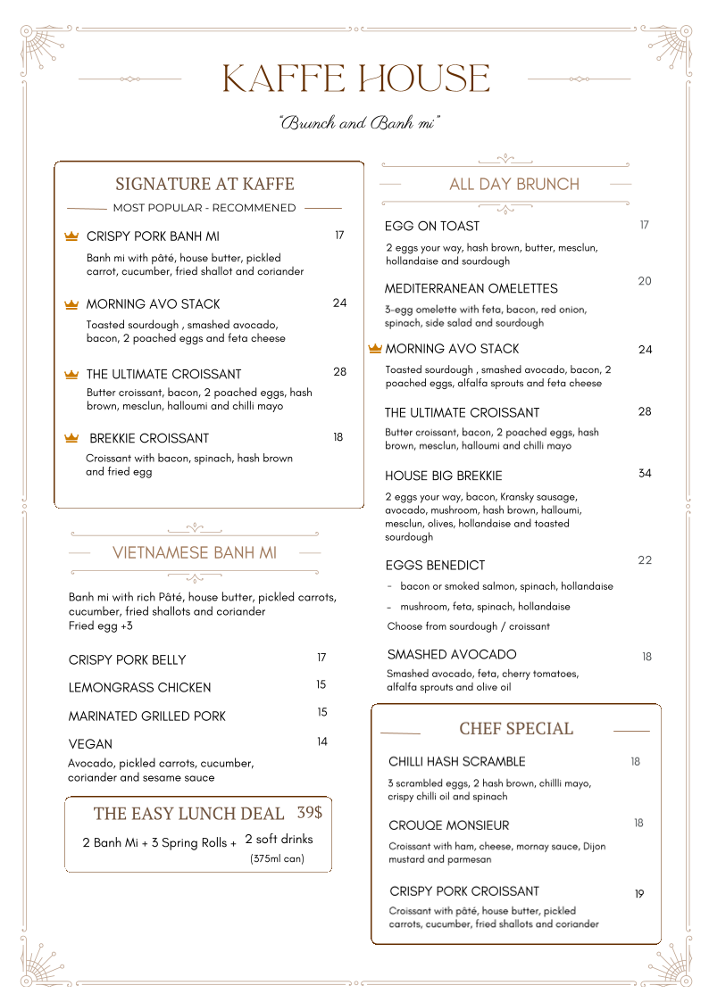 Kaffe European menu board