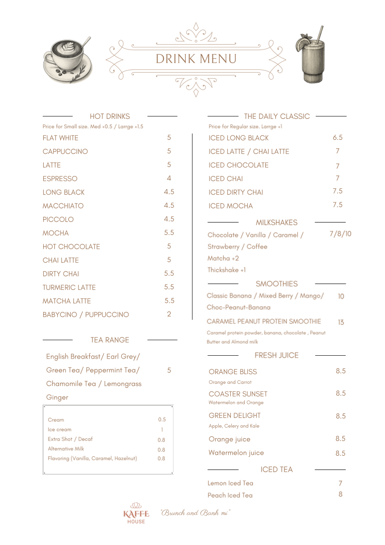 Kaffe European menu board
