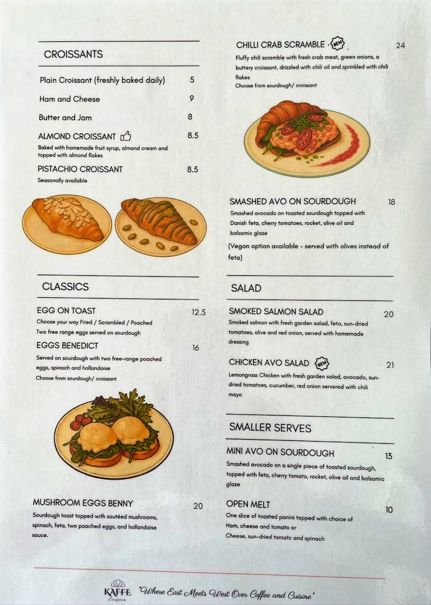 Kaffe European menu board