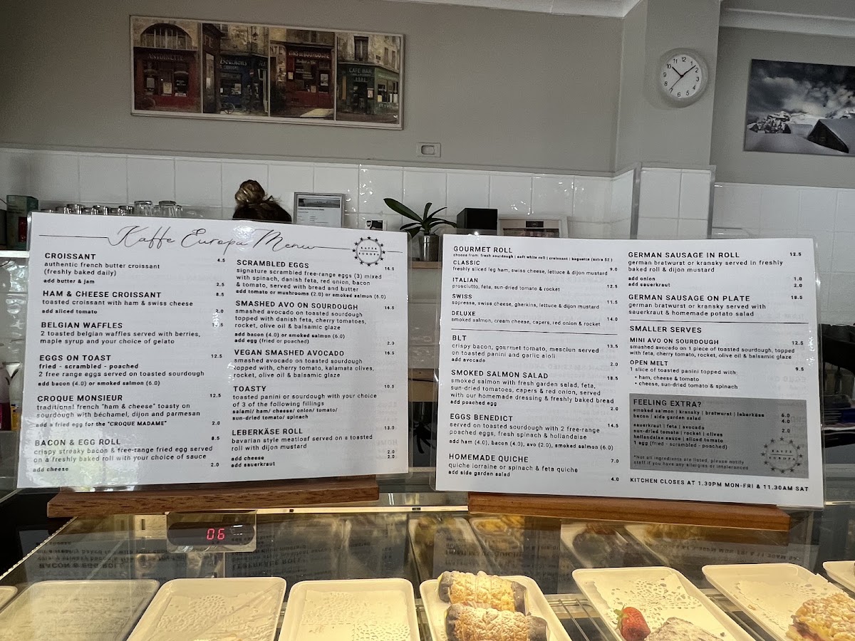 Kaffe European menu board