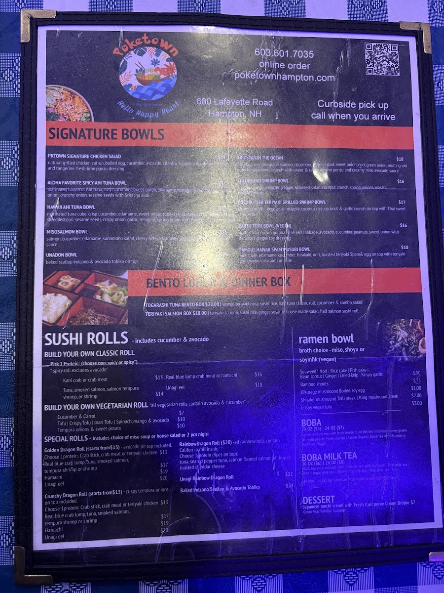 Poketown - Poke Sushi Ramen menu board