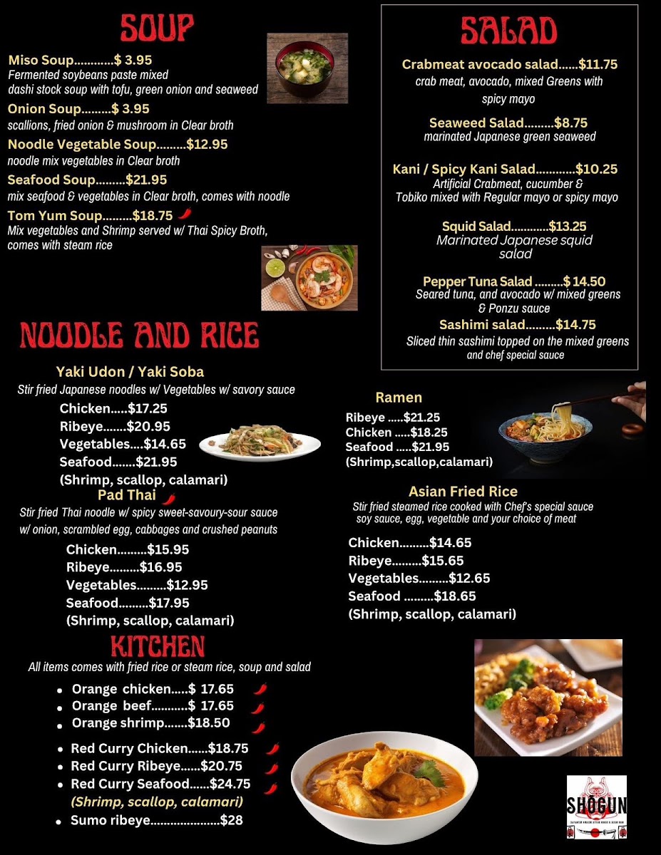 Shogun Japanese Restaurant menu board