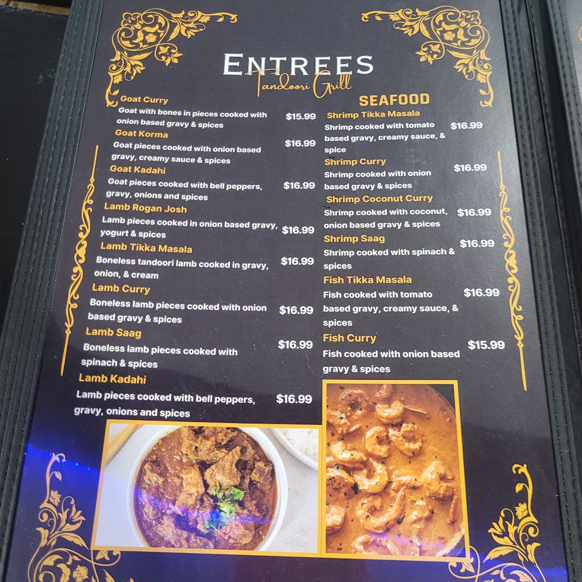 Tandoori grill & bar -Athol menu board