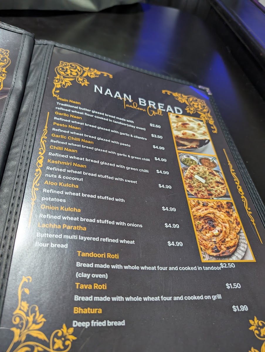 Tandoori grill & bar -Athol menu board